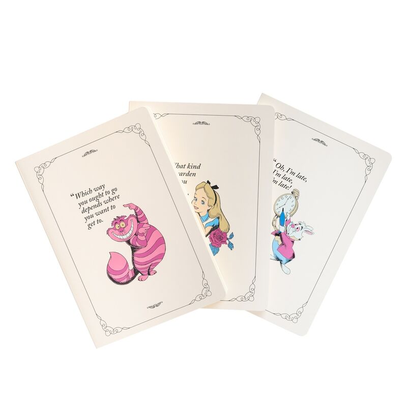 Set mit 3 A5-Notizbüchern „Alice im Wunderland“