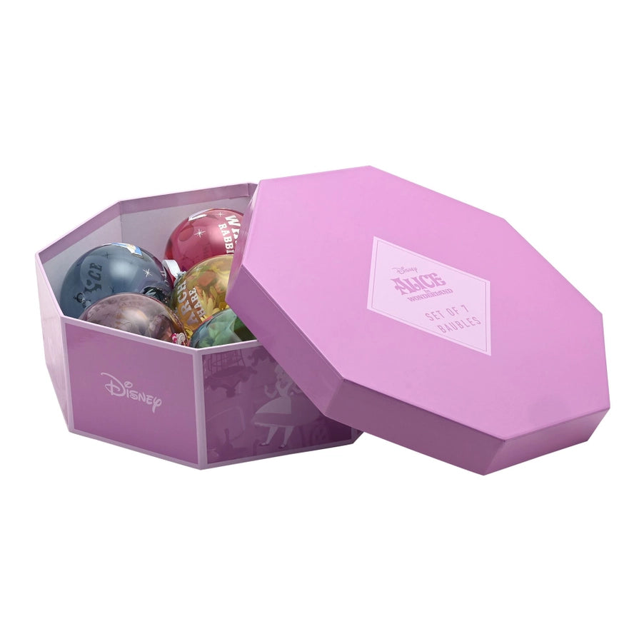 Disney Weihnachtsbaumkugeln, 7 Stück, Motiv Alice im Wunderland